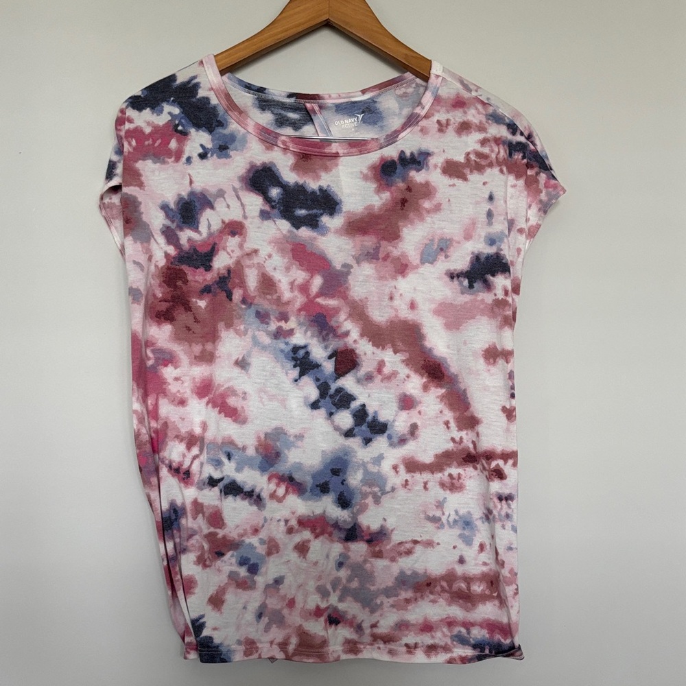 Old Navy Tie Dyed Capped Sleeve Split Back Top Sz M EUC